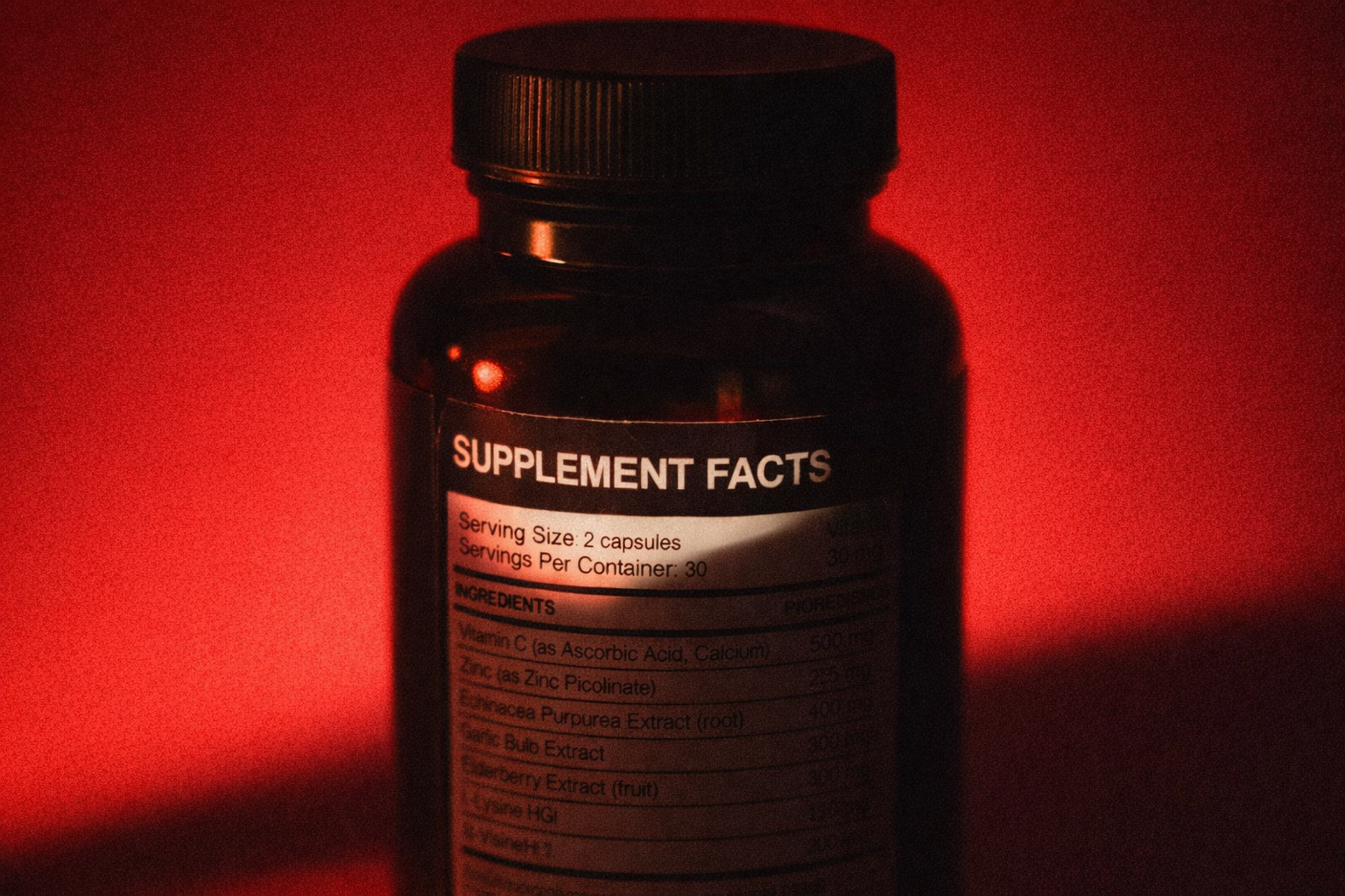 supplement bottle with label highlighted
